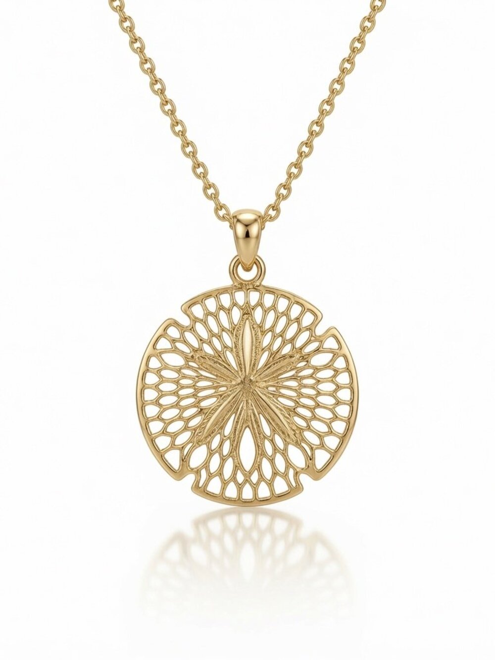 Beautiful, Solid 14 kt yellow gold sand dollar pendant